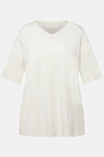 Moda za polnejše Majica V ovratnik s ukrasima na ovratniku plus velikost, xxl, Ulla Popken in Johann Popken (JP1880)