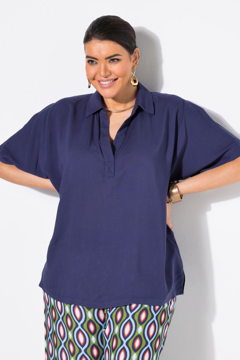 Moda za polnejše Bluza kratkih rukava Polo ovratnika plus velikost, xxl, Ulla Popken in Johann Popken (JP1880)