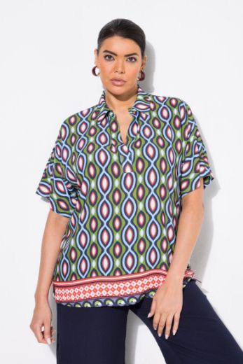 Moda za polnejše Bluza kratkih rukava Polo ovratnika plus velikost, xxl, Ulla Popken in Johann Popken (JP1880)