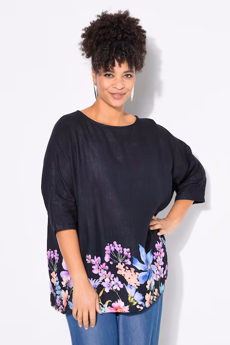 Moda za polnejše Bluza cvijetni print na rubu plus velikost, xxl, Ulla Popken in Johann Popken (JP1880)