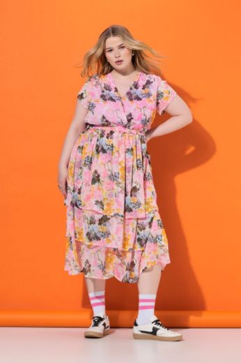 Moda za polnejše Haljina midi kratkih rukava na volane plus velikost, xxl, Ulla Popken in Johann Popken (JP1880)