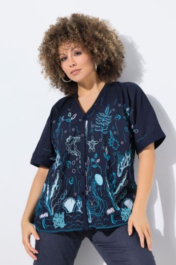Moda za polnejše Bluza kratkih rukava morskog printa plus velikost, xxl, Ulla Popken in Johann Popken (JP1880)
