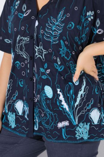 Moda za polnejše Bluza kratkih rukava morskog printa plus velikost, xxl, Ulla Popken in Johann Popken (JP1880)