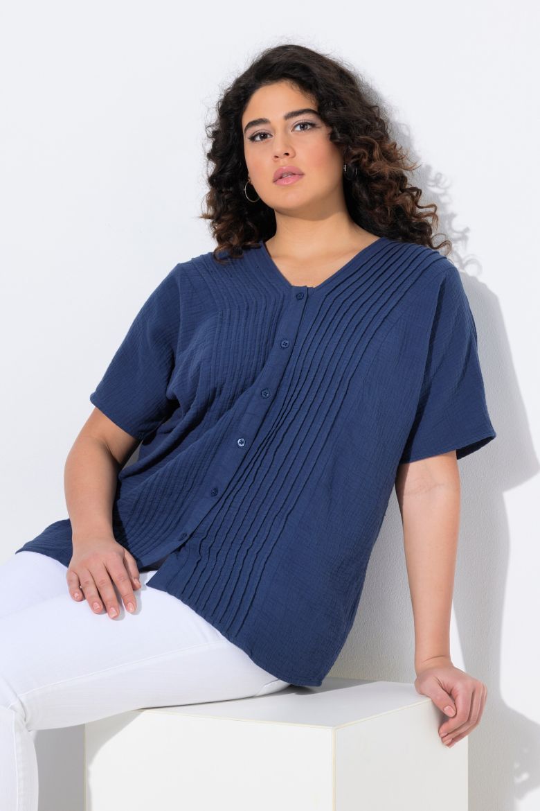 Moda za polnejše Bluza kratkih rukava od muslina plus velikost, xxl, Ulla Popken in Johann Popken (JP1880)