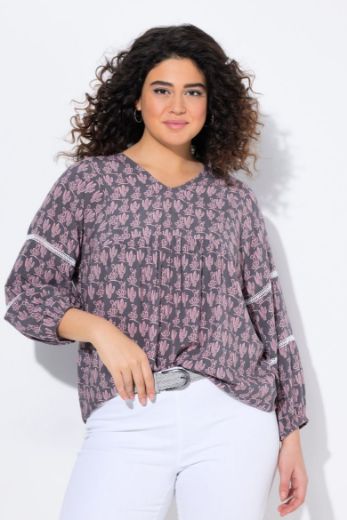 Moda za polnejše Bluza 3/4 rukava V ovratnika plus velikost, xxl, Ulla Popken in Johann Popken (JP1880)
