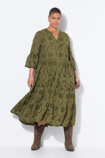 Moda za polnejše Haljina maxi 3/4 rukava na volane plus velikost, xxl, Ulla Popken in Johann Popken (JP1880)