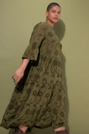 Moda za polnejše Haljina maxi 3/4 rukava na volane plus velikost, xxl, Ulla Popken in Johann Popken (JP1880)