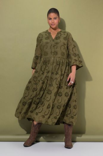 Moda za polnejše Haljina maxi 3/4 rukava na volane plus velikost, xxl, Ulla Popken in Johann Popken (JP1880)