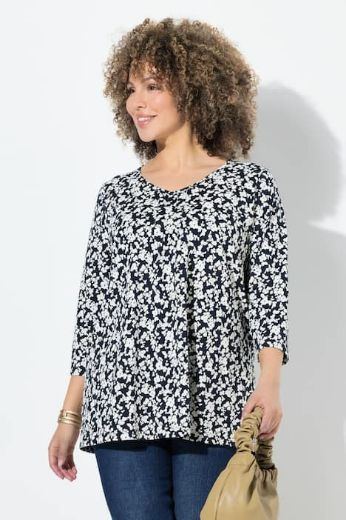 Moda za polnejše Majica s 3/4 rukavima A kroja cvjetnogg printa plus velikost, xxl, Ulla Popken in Johann Popken (JP1880)