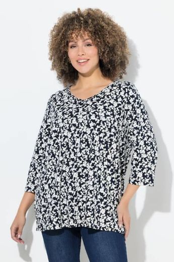 Moda za polnejše Majica s 3/4 rukavima A kroja cvjetnogg printa plus velikost, xxl, Ulla Popken in Johann Popken (JP1880)