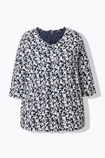Moda za polnejše Majica s 3/4 rukavima A kroja cvjetnogg printa plus velikost, xxl, Ulla Popken in Johann Popken (JP1880)