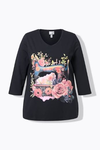 Moda za polnejše Majica 3/4 rukava V ovratnika plus velikost, xxl, Ulla Popken in Johann Popken (JP1880)