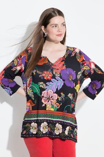 Moda za polnejše Majica A kroja  s 3/4 rukavima cvjetnog printa plus velikost, xxl, Ulla Popken in Johann Popken (JP1880)