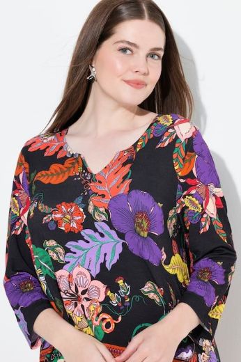 Moda za polnejše Majica A kroja  s 3/4 rukavima cvjetnog printa plus velikost, xxl, Ulla Popken in Johann Popken (JP1880)