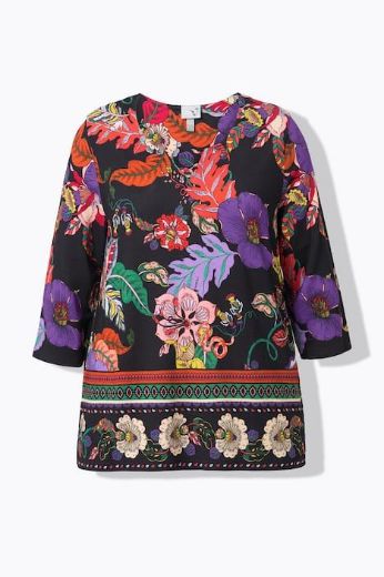 Moda za polnejše Majica A kroja  s 3/4 rukavima cvjetnog printa plus velikost, xxl, Ulla Popken in Johann Popken (JP1880)