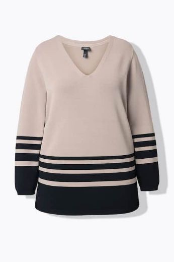 Moda za polnejše Pulover dugih rukava V ovratnika plus velikost, xxl, Ulla Popken in Johann Popken (JP1880)