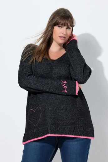 Moda za polnejše Pulover dugih rukava V ovratnika plus velikost, xxl, Ulla Popken in Johann Popken (JP1880)