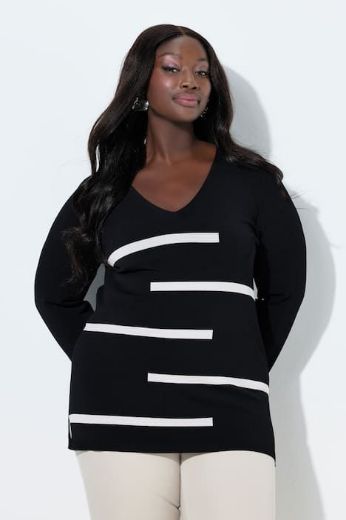 Moda za polnejše Pulover dugih rukava V ovratnika plus velikost, xxl, Ulla Popken in Johann Popken (JP1880)