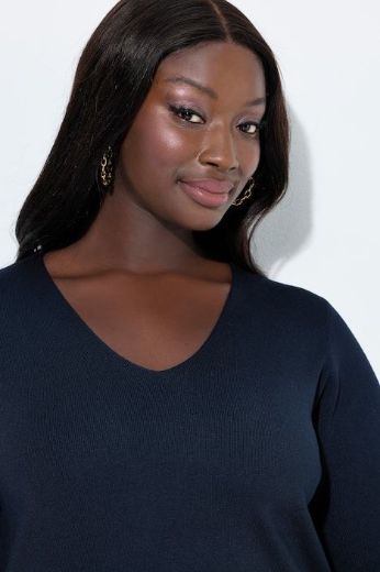 Moda za polnejše Pulover 3/4 rukava V ovratnika plus velikost, xxl, Ulla Popken in Johann Popken (JP1880)