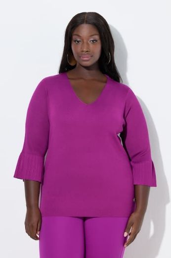 Moda za polnejše Pulover 3/4 rukava V ovratnika plus velikost, xxl, Ulla Popken in Johann Popken (JP1880)