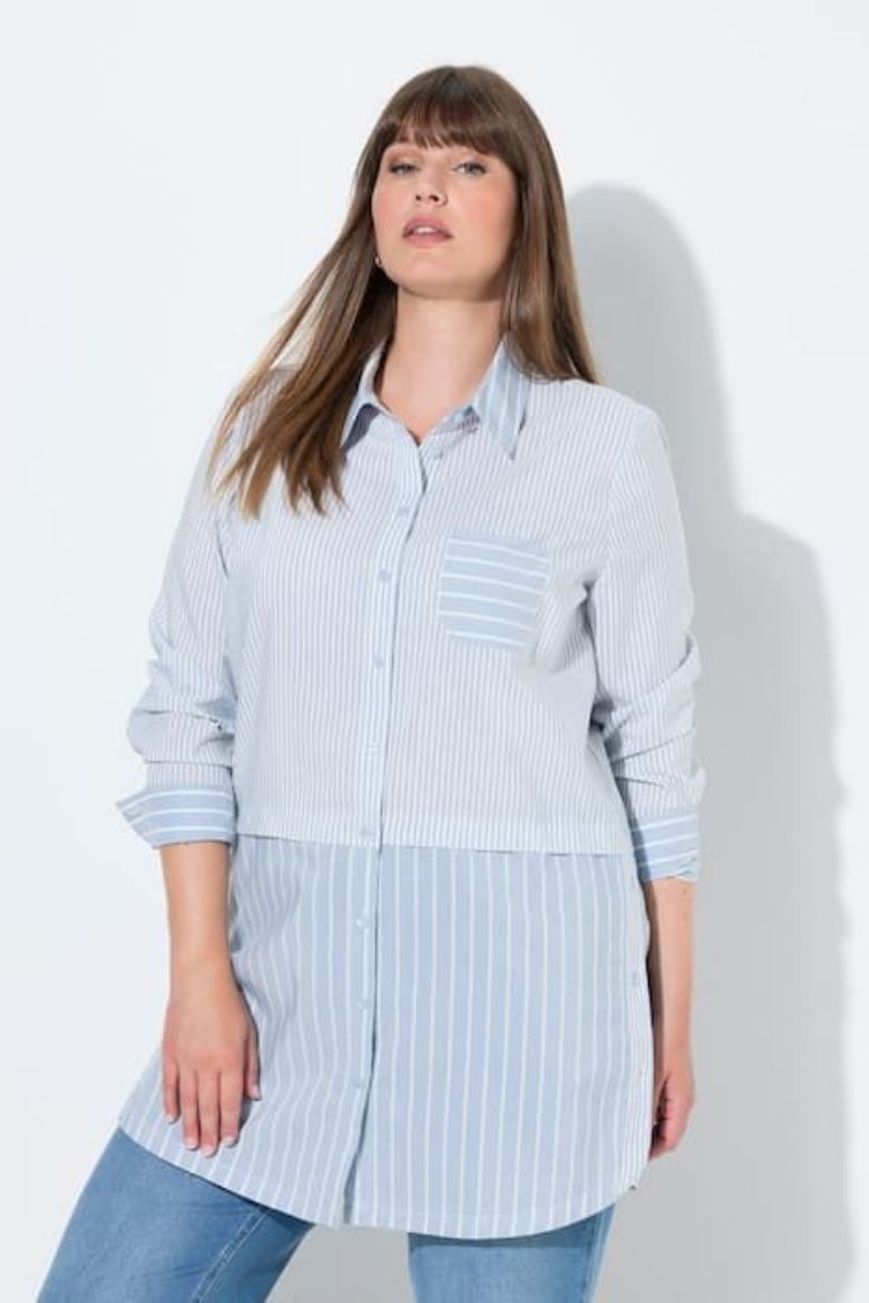 Moda za polnejše Košulja dugih rukava na pruge dužeg kroja plus velikost, xxl, Ulla Popken in Johann Popken (JP1880)