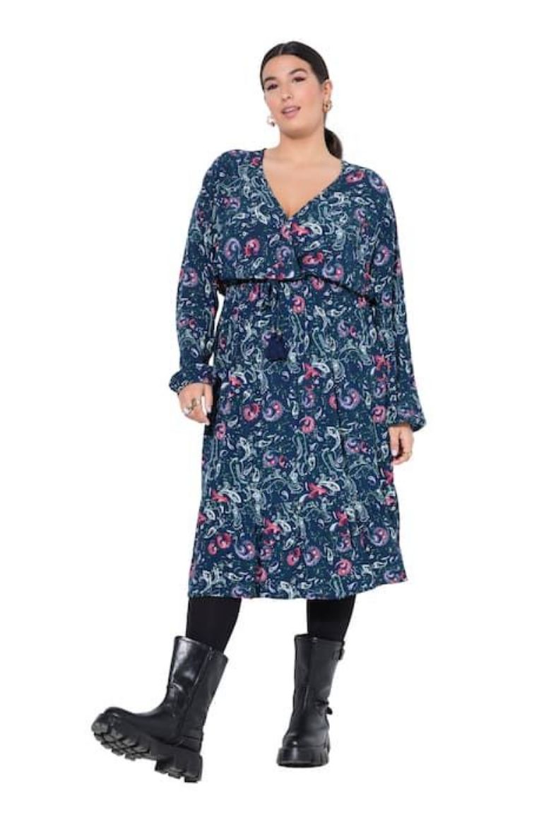 Moda za polnejše Haljina maxi  dugih rukava V ovratnika plus velikost, xxl, Ulla Popken in Johann Popken (JP1880)