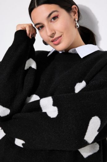 Moda za polnejše Pulover s printom srca plus velikost, xxl, Ulla Popken in Johann Popken (JP1880)