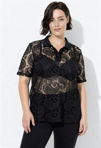 Moda za polnejše Majica Polo s dodatkom prozirne čipke plus velikost, xxl, Ulla Popken in Johann Popken (JP1880)