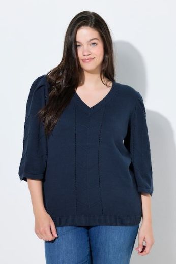 Moda za polnejše Pulover 3/4 rukava V ovratnika plus velikost, xxl, Ulla Popken in Johann Popken (JP1880)