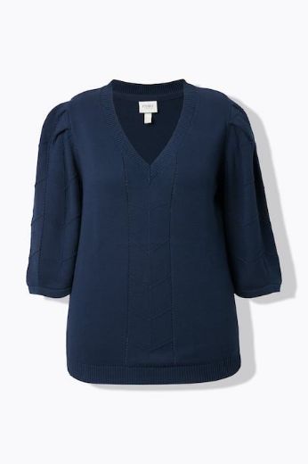 Moda za polnejše Pulover 3/4 rukava V ovratnika plus velikost, xxl, Ulla Popken in Johann Popken (JP1880)