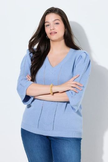 Moda za polnejše Pulover 3/4 rukava V ovratnika plus velikost, xxl, Ulla Popken in Johann Popken (JP1880)