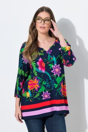 Moda za polnejše Majica A kroja  s 3/4 rukavima cvjetnog printa plus velikost, xxl, Ulla Popken in Johann Popken (JP1880)