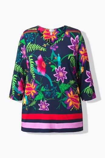 Moda za polnejše Majica A kroja  s 3/4 rukavima cvjetnog printa plus velikost, xxl, Ulla Popken in Johann Popken (JP1880)