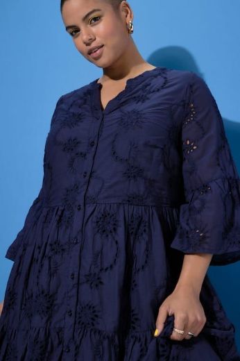 Moda za polnejše Haljina maxi 3/4 rukava na volane plus velikost, xxl, Ulla Popken in Johann Popken (JP1880)