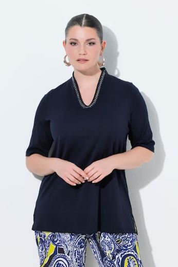 Moda za polnejše Majica s ukrasima na ovratniku kratki rukavi plus velikost, xxl, Ulla Popken in Johann Popken (JP1880)