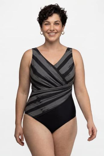 Moda za polnejše Kupaći kostim jednodijelni s prugama plus velikost, xxl, Ulla Popken in Johann Popken (JP1880)