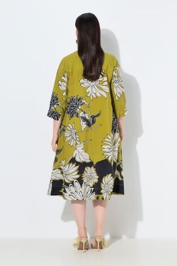 Moda za polnejše Haljina elegantna midi 3/4 rukavi V izrez cvjetni uzorak plus velikost, xxl, Ulla Popken in Johann Popken (JP1880)