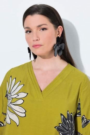 Moda za polnejše Haljina elegantna midi 3/4 rukavi V izrez cvjetni uzorak plus velikost, xxl, Ulla Popken in Johann Popken (JP1880)