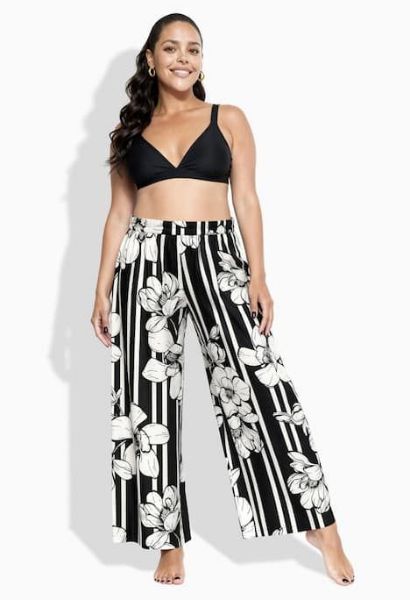 Slika Hlače palazzo širokih nogavica elastičnog struka