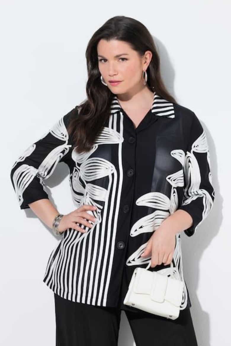 Moda za polnejše Bluza elegantna 3/4 rukava s kragnom plus velikost, xxl, Ulla Popken in Johann Popken (JP1880)