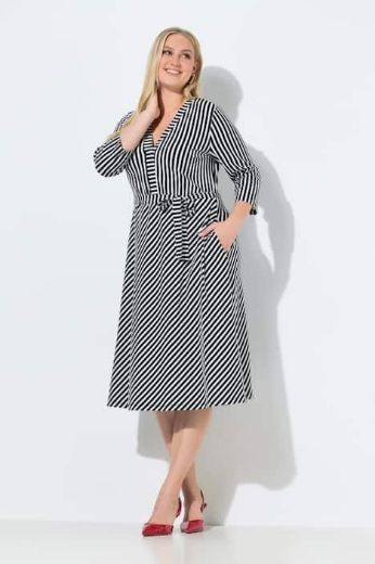 Moda za polnejše Haljina midi 3/4 rukava A kroja prugasta plus velikost, xxl, Ulla Popken in Johann Popken (JP1880)
