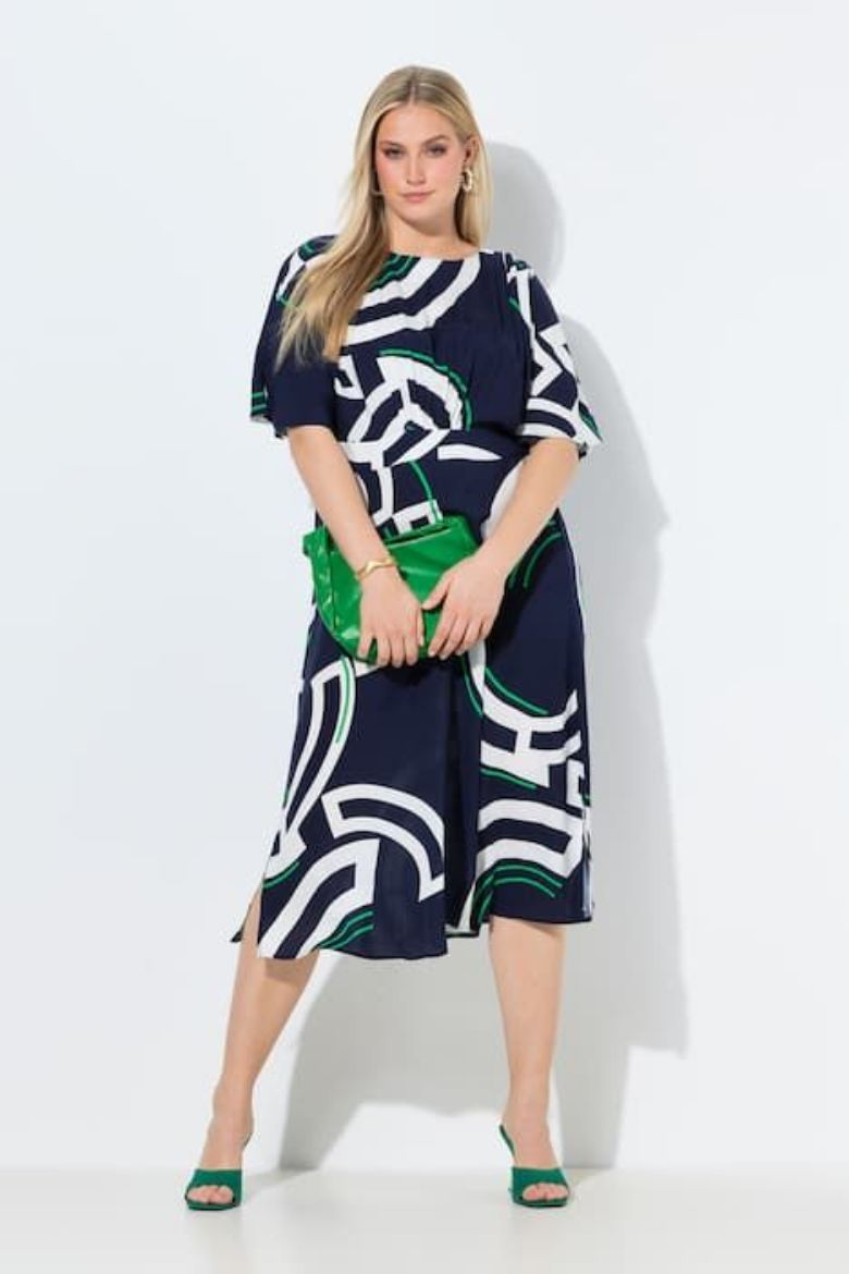 Moda za polnejše Haljina elegantna midi kratkih rukava A kroja plus velikost, xxl, Ulla Popken in Johann Popken (JP1880)