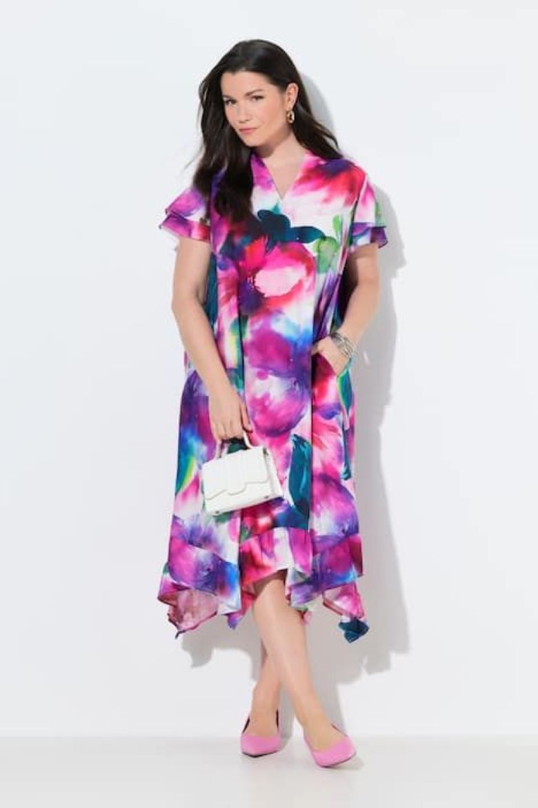 Moda za polnejše Haljina midi kratkih rukava A kroja plus velikost, xxl, Ulla Popken in Johann Popken (JP1880)