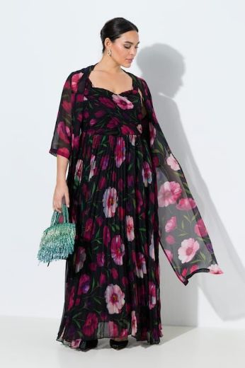 Moda za polnejše Haljina elegantna šifona 3/4 rukava plus velikost, xxl, Ulla Popken in Johann Popken (JP1880)