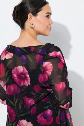 Moda za polnejše Haljina elegantna šifona 3/4 rukava plus velikost, xxl, Ulla Popken in Johann Popken (JP1880)