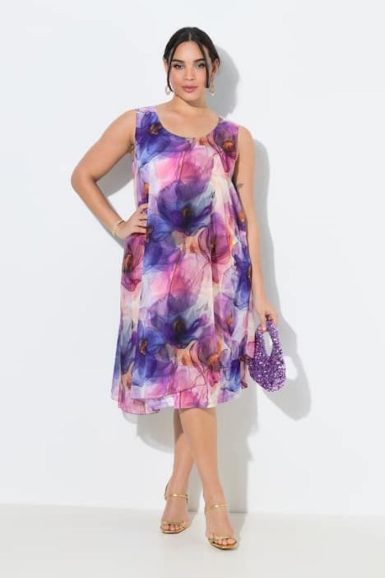 Moda za polnejše Haljina elegantna midi bez rukava A kroja plus velikost, xxl, Ulla Popken in Johann Popken (JP1880)