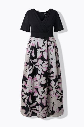 Moda za polnejše Haljina elegantna maxi kratkih rukava plus velikost, xxl, Ulla Popken in Johann Popken (JP1880)