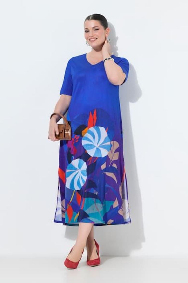 Moda za polnejše Haljina elegantna midi poludugih rukava V izrez plus velikost, xxl, Ulla Popken in Johann Popken (JP1880)