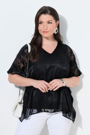 Moda za polnejše Bluza elegantna kratkih rukava V izrez dvoslojna plus velikost, xxl, Ulla Popken in Johann Popken (JP1880)