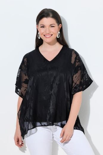 Moda za polnejše Bluza elegantna kratkih rukava V izrez dvoslojna plus velikost, xxl, Ulla Popken in Johann Popken (JP1880)